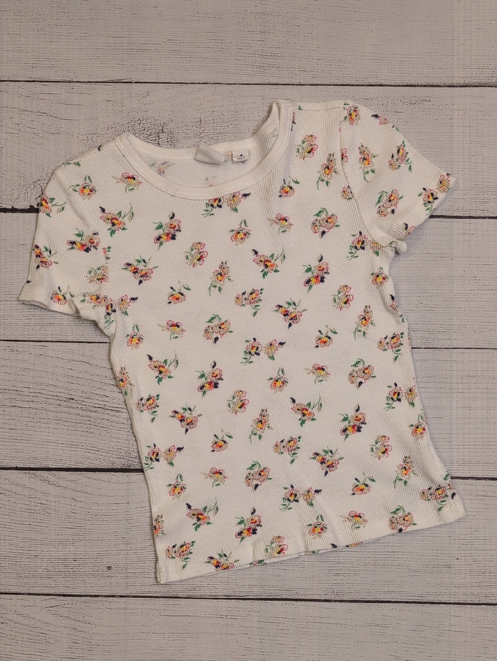 GAP White Short-Sleeve Floral Ribbed Tee